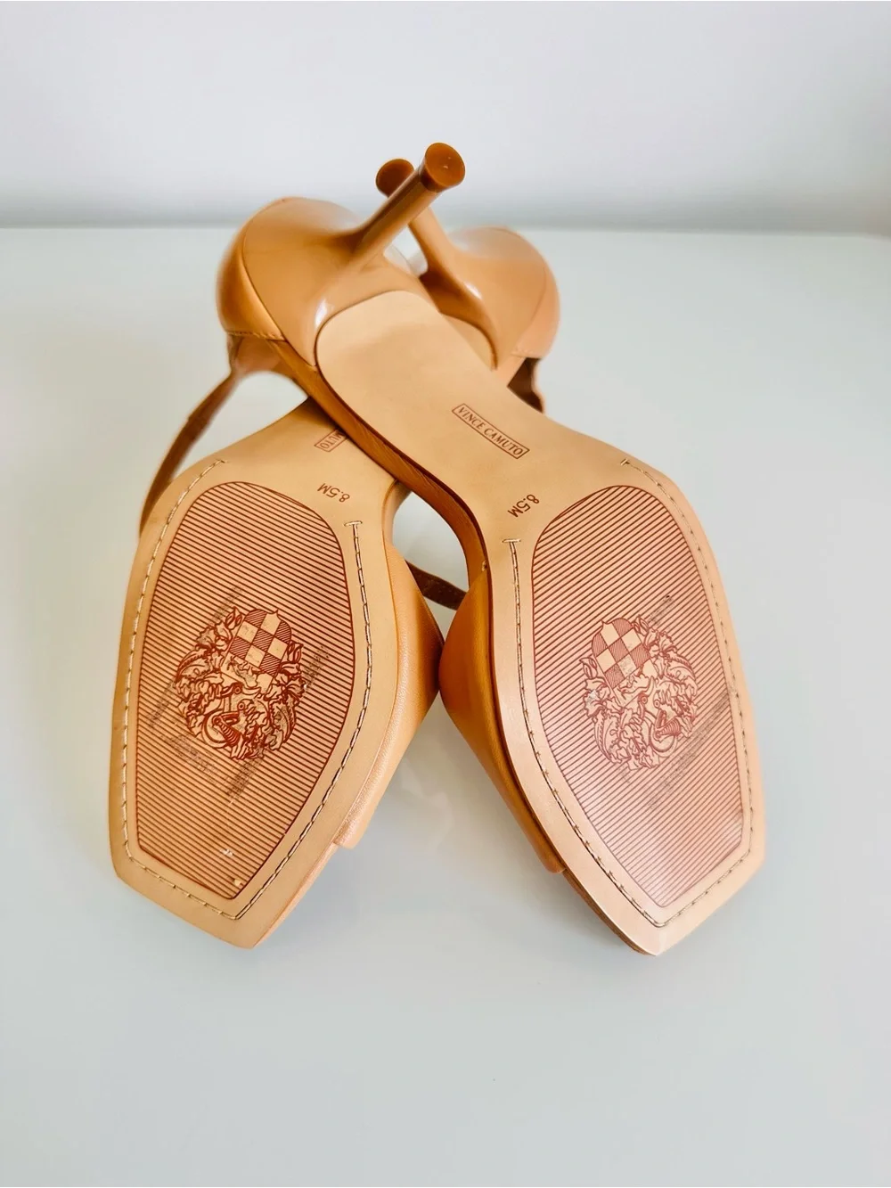 Vince Camuto Tan Ankle-Strap Square-Toe Heels